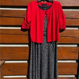 Perceptions Red and Black Pleated A-Line Midi dress